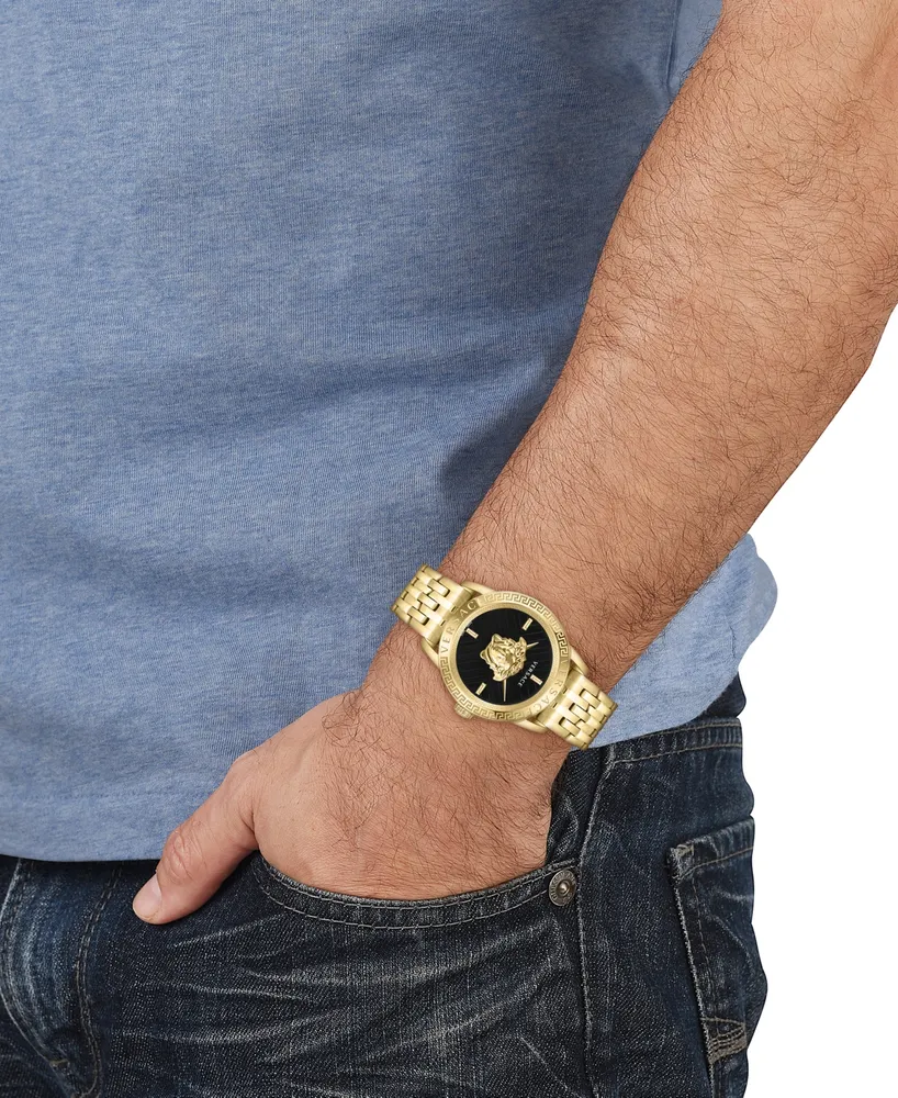 Versace Men's V-Code Swiss Ion-Plated Gold-Tone Stainless Steel Bracelet Watch 43mm
