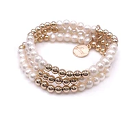 Bowood Lane Non-Tarnishing Gold filled, 5mm Gold Ball and Freshwater Pearl Stretch Bracelet