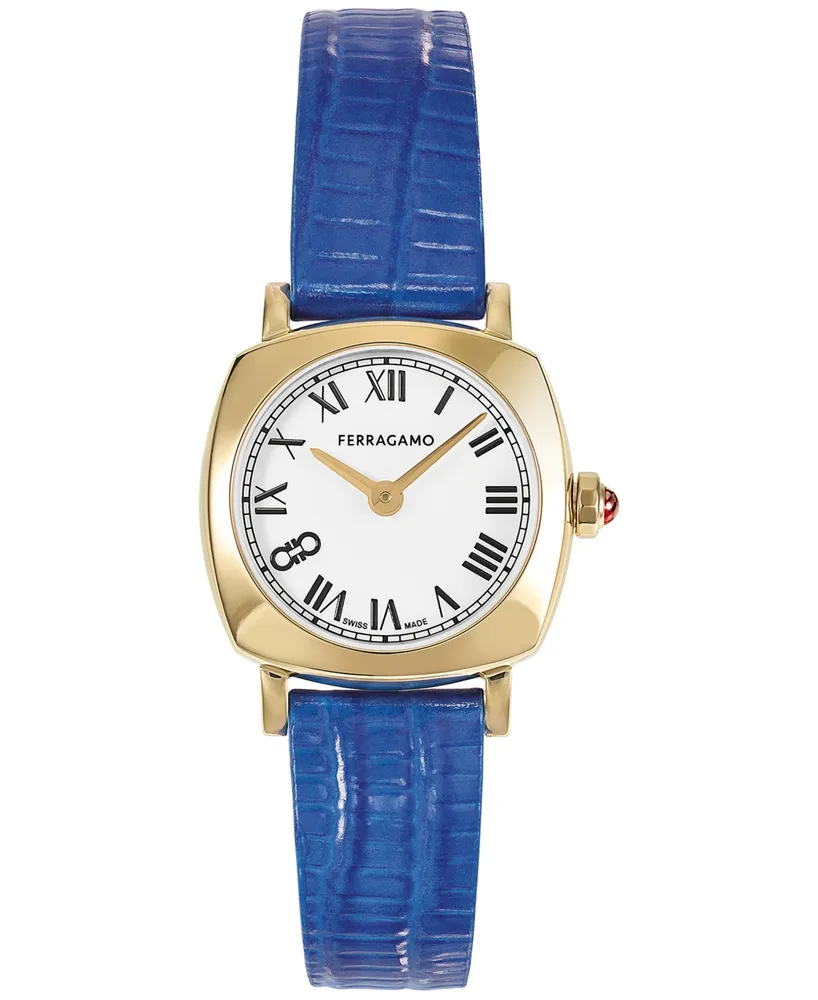 Salvatore Ferragamo Women's Swiss Blue Leather Strap Watch 23mm