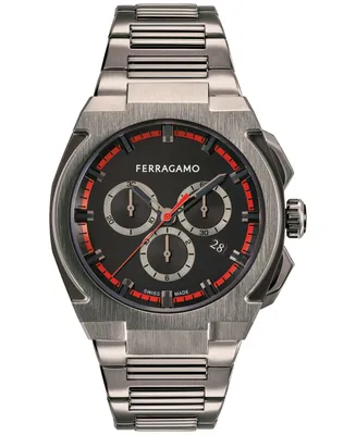 Salvatore Ferragamo Men's Edge Swiss Chronograph Ion-Plated Gunmetal Stainless Steel Bracelet Watch 43mm