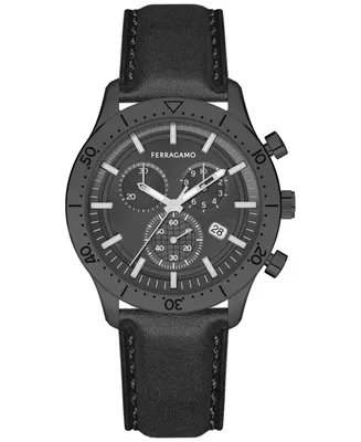 Salvatore Ferragamo Men's Master Swiss Chronograph Leather Strap Watch 43mm
