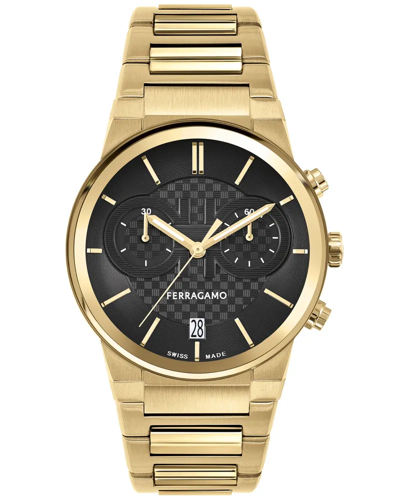 Salvatore Ferragamo Men's Swiss Chronograph Gold-Tone Stainless Steel Bracelet Watch 41mm