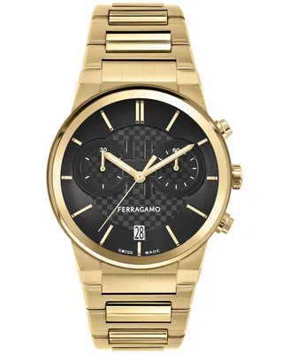 Salvatore Ferragamo Men's Swiss Chronograph Gold-Tone Stainless Steel Bracelet Watch 41mm
