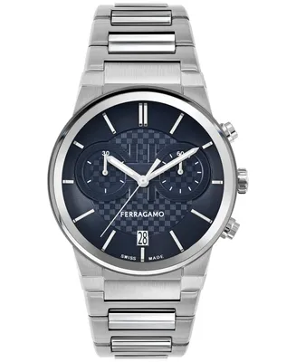 Salvatore Ferragamo Men's Swiss Chronograph Silver-Tone Stainless Steel Bracelet Watch 41mm