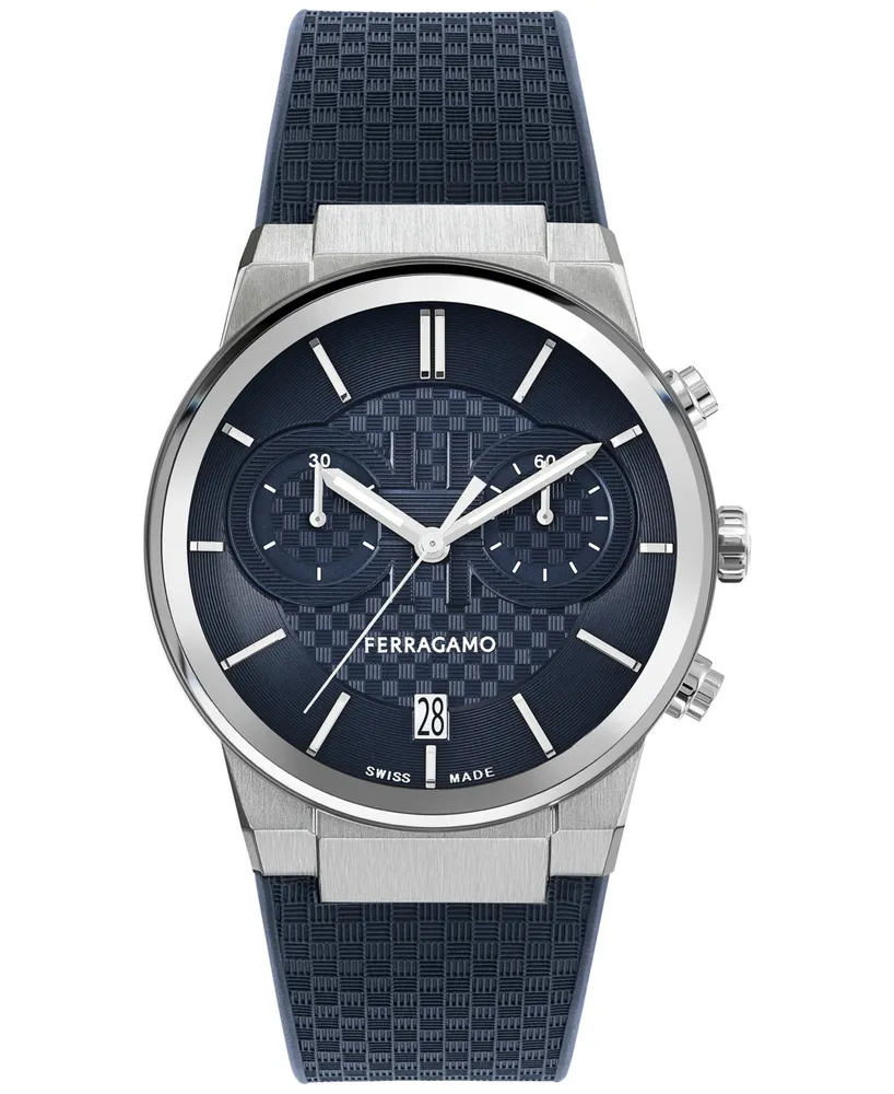 Salvatore Ferragamo Men's Swiss Chronograph Blue Silicone Strap Watch 41mm