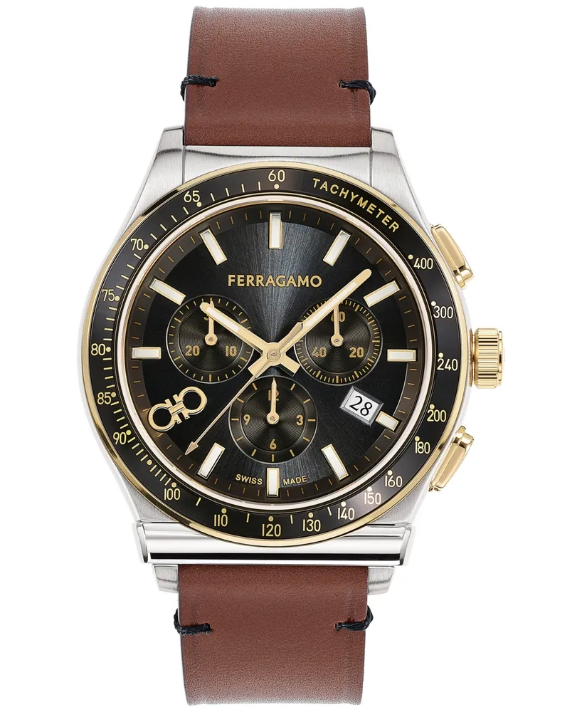 Salvatore Ferragamo Men's 1927 Swiss Chronograph Brown Leather Strap Watch 42mm