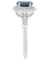 Sapphire (1 ct. t.w.) & Diamond Accent Bead Frame Ring in 14k White Gold