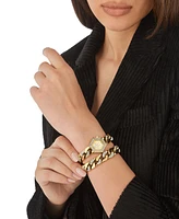 Philipp Plein Women's The Hexagon Gold-Tone Stainless Steel Crystal Link Wrap Bracelet Watch 28mm