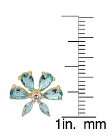 Lab-Grown Aquamarine (1-7/8 ct. t.w.) & Lab-Grown White Sapphire (1/5 ct. t.w.) Flower Stud Earrings in 14k Gold-Plated Sterling Silver