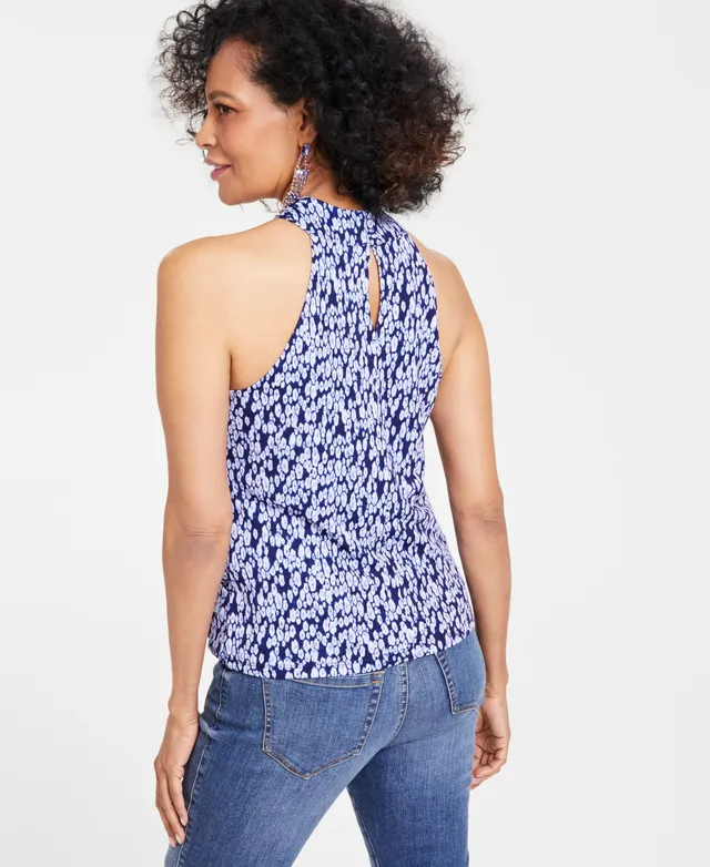 I.n.c. International Concepts Women's Printed Wrap-Front Keyhole Halter  Top, Created for Macy's