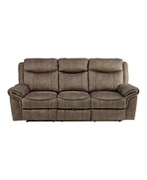 White Label Calico 89" Double Reclining Sofa with Center Drop-Down Cup Holders, Power Outlets