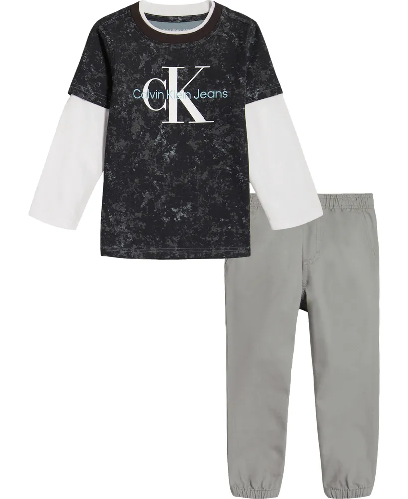 Calvin Klein Little Boys Long Sleeve Printed Twofer Logo T-shirt