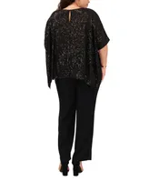 Msk Plus Sequined Boat-Neck High-Low Poncho Top