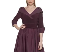 Jessica Howard Petite 3/4-Sleeve Portrait-Collar Fit & Flare Dress