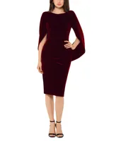 Betsy & Adam Petite Velvet Cape-Sleeve Drape-Back Dress