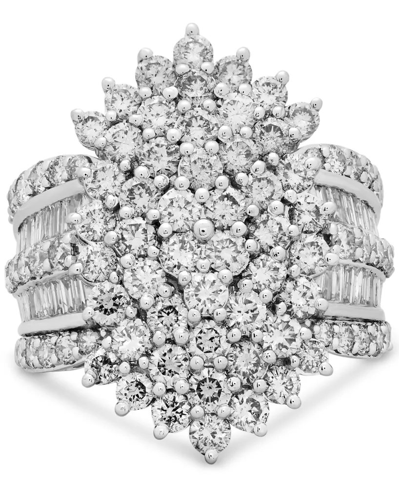 Diamond Round & Baguette Cluster Multirow Statement Ring (4 ct. t.w.) in 10k White Gold