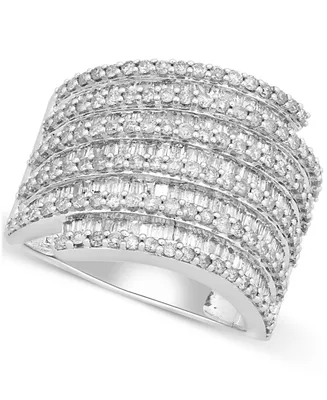 Diamond Baguette & Round Statement Ring (2 ct. t.w.) in 10k White Gold
