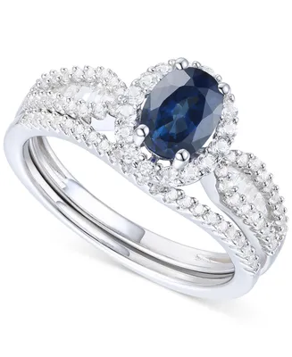 Sapphire (1 ct. t.w.) & Diamond (1/2 ct. t.w.) Bridal Set in 14k White Gold