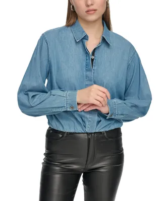 Dkny Jeans Women's Long Sleeve Denim Cropped Shirt