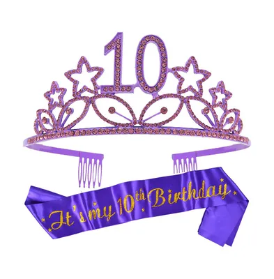 10th Birthday Sash and Tiara for Girls - Perfect for Princess Party and Birthday Gifts