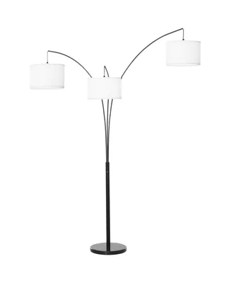 Homcom Arc Floor Lamp with 3 Hanging Drum Shape Lampshade, Flexible Steel Pole and Marble Round Base, Black/White