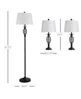 Homcom 3 Piece Floor Lamps with Rounded Base and Steel Pole, Black and White