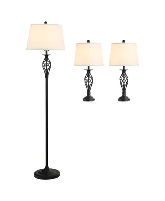 Homcom 3 Piece Floor Lamps with Rounded Base and Steel Pole, Black and White