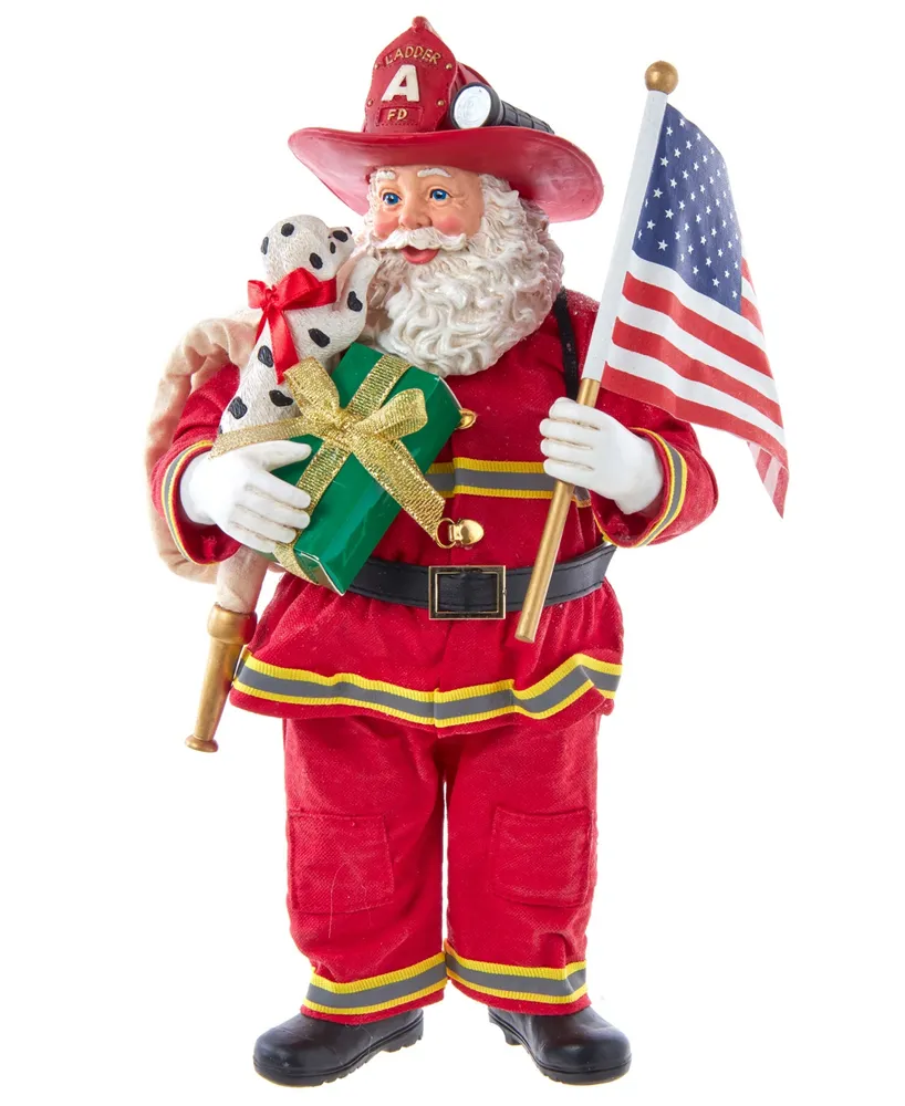 Kurt Adler 10.5" Fabriche Fireman Santa with American Flag