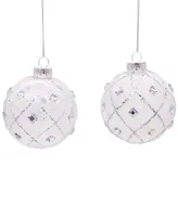 Kurt Adler 80mm Jeweled Clear Feather Effect Ball Ornaments, 6 Piece Set