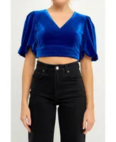 Women's Velvet Puff Sleeve Top