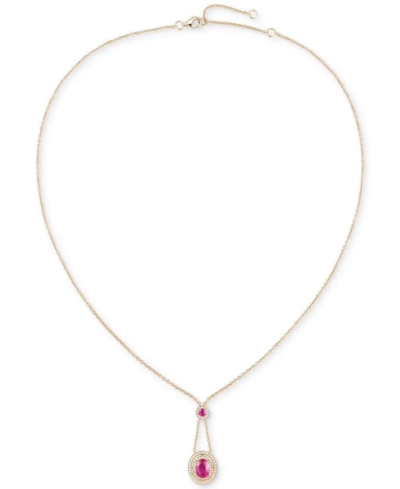 Ruby (1-1/2 ct. t.w.) & Diamond (1/3 ct. t.w.) Halo Lariat Necklace in 14k Gold, 16-18"