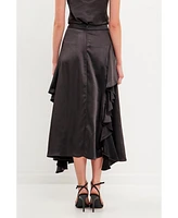 endless rose Women's Satin Waterfall Midi Skirt