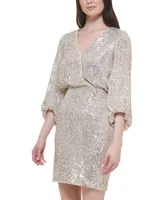 Eliza J Petite Sequined Surplice V-Neck Blouson Dress