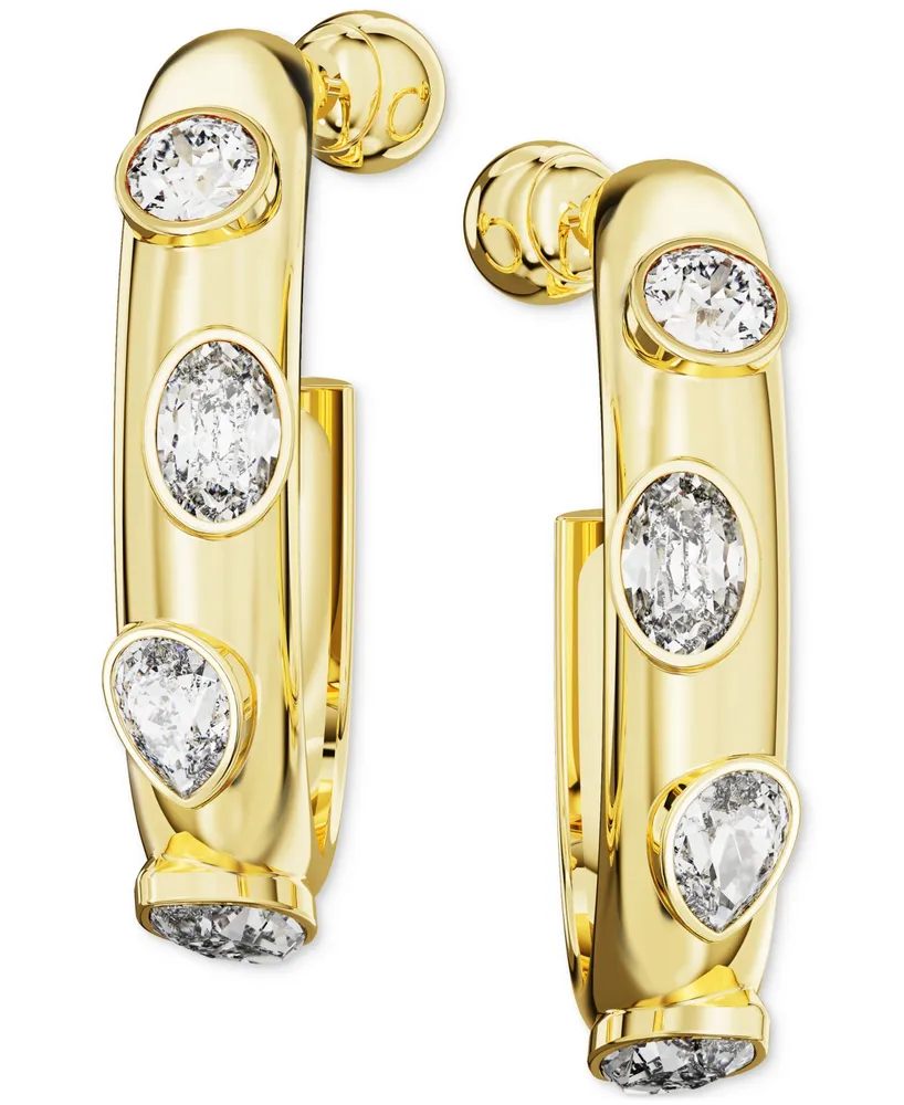 Swarovski Gold-Tone Crystal Bezel Medium Hoop Earrings, 1.4"