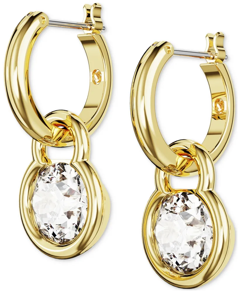 Swarovski Gold-Tone Crystal Charm Dangle Hoop Earrings