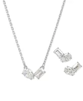 Swarovski Rhodium-Plated Mixed Crystal Pendant Necklace & Stud Earrings Set