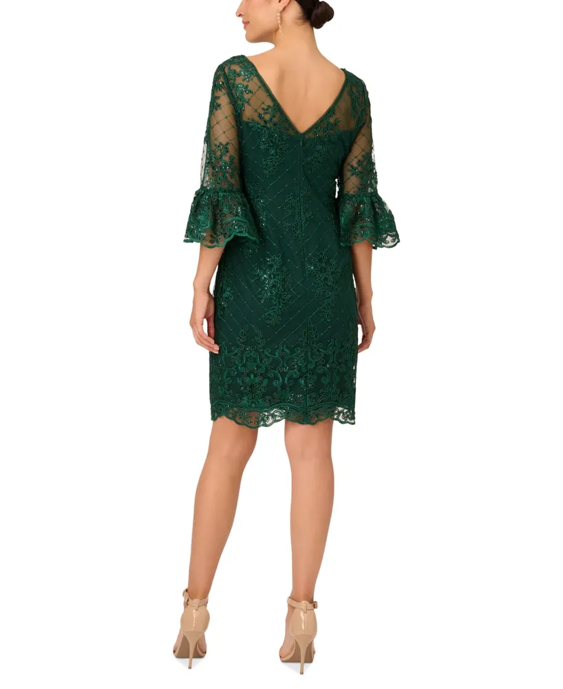 Adrianna Papell Women's Embroidered Bell-Sleeve Dress
