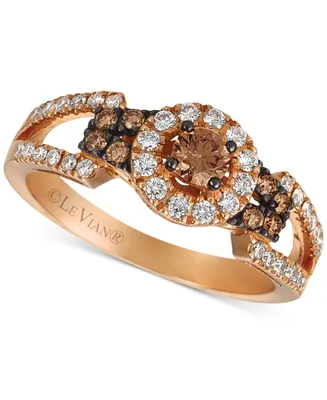 Le Vian Chocolatier Chocolate Diamond & Vanilla Diamond Halo Openwork Ring (5/8 ct. t.w.) in 14k Rose Gold