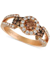 Le Vian Chocolatier Chocolate Diamond & Vanilla Diamond Halo Openwork Ring (5/8 ct. t.w.) in 14k Rose Gold