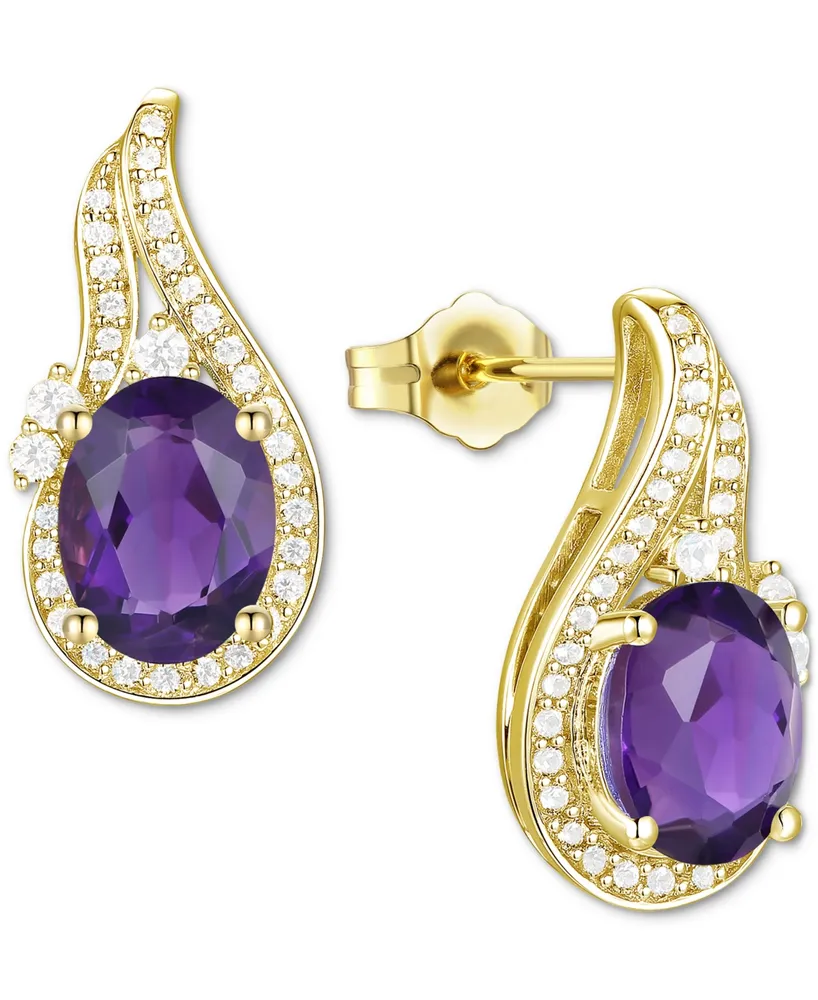 Amethyst (2-1/20 ct. t.w.) & Lab-Grown White Sapphire (3/8 Swirl Stud Earrings 14k Gold