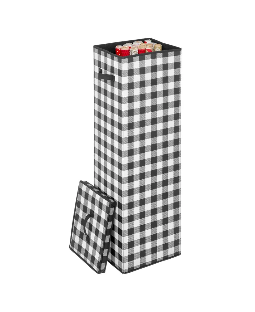 mDesign Tall Gift-Wrapping Paper Storage Box w/ Handles, Lid, Plaid, Black/White