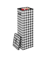 mDesign Tall Gift-Wrapping Paper Storage Box w/ Handles, Lid, Plaid, Black/White