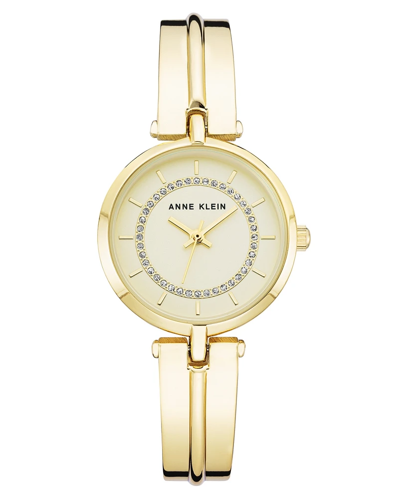 Anne Klein Women's Three Hand Quartz Gold-tone Alloy Bangle Watch, 30mm - Gold