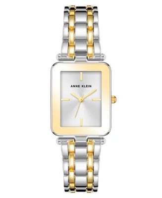 Anne Klein Women's Three Hand Quartz Two-tone Alloy Rectangular Bracelet Watch, 22mm