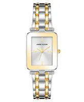 Anne Klein Women's Three Hand Quartz Two-tone Alloy Rectangular Bracelet Watch, 22mm - Silver-Tone-Gold