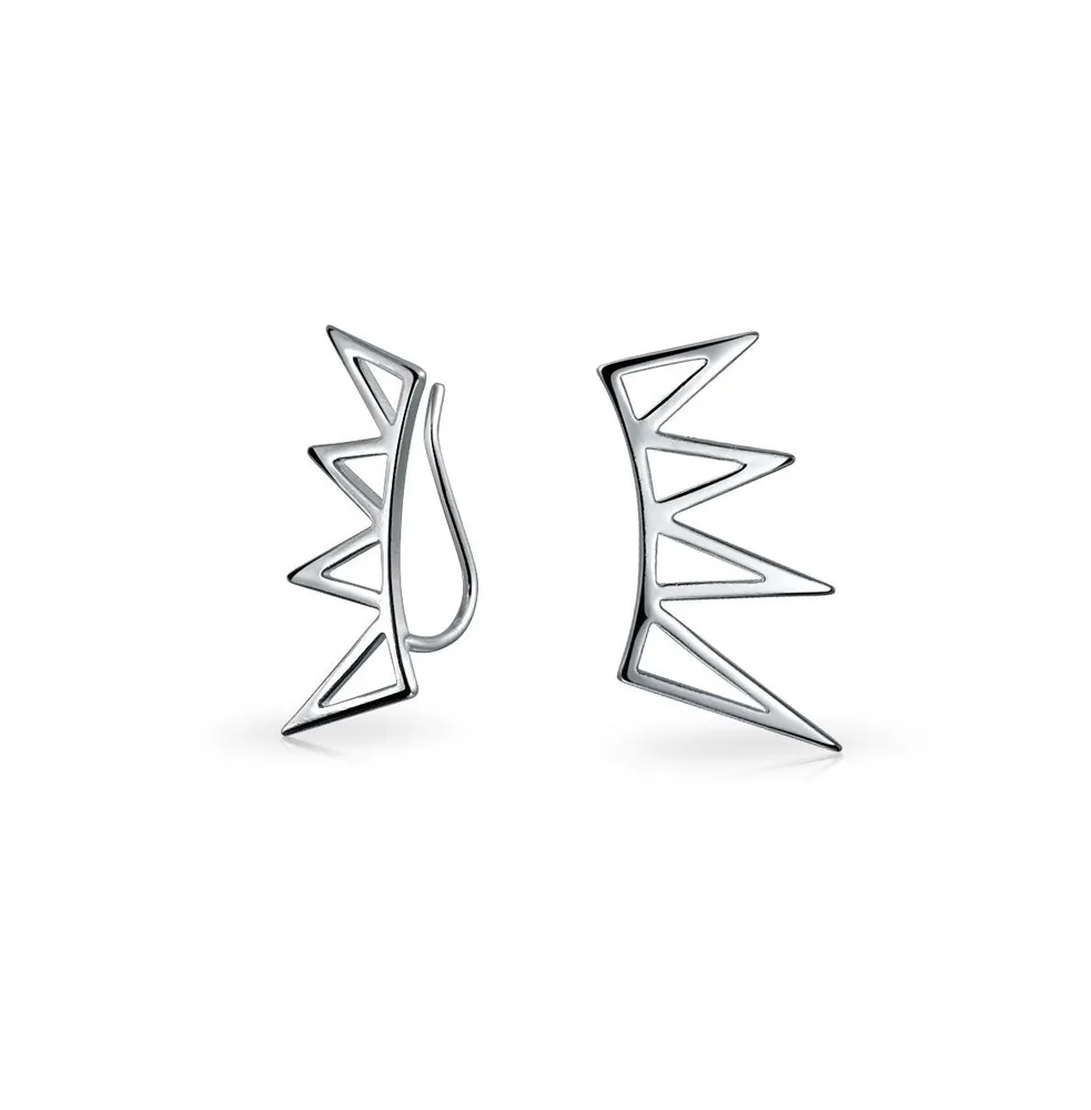 Bling Jewelry Boho Trendy Minimalist Geometric Pyramid Spike Triangles Crawlers Ear Pin Warp Climbers Earrings For Women Sterling Silver