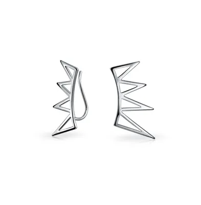 Bling Jewelry Boho Trendy Minimalist Geometric Pyramid Spike Triangles Crawlers Ear Pin Warp Climbers Earrings For Women Teen .925 Sterling Silver