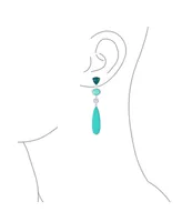 Bling Jewelry Unique Geometric Linear Long Round Triangle Elongated Oval Shape 4 Multi-Tier Summer Party Light Natural Turquoise Dangling Earrings