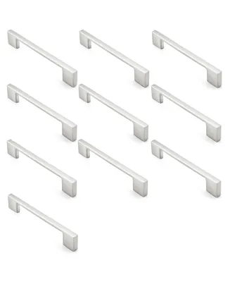 Cauldham 10 Pack Solid Kitchen Cabinet Pulls Handles (5" Hole Centers) - Modern Thin Profile Drawer/Door Hardware - Style M255 - Satin Nickel