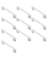 Cauldham 10 Pack Solid Kitchen Cabinet Pulls Handles (5" Hole Centers) - Modern Thin Profile Drawer/Door Hardware - Style M255 - Satin Nickel